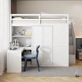 Bellemave® Full Size Loft Bed with Wardrobe,Desk and Shelves - Bellemave